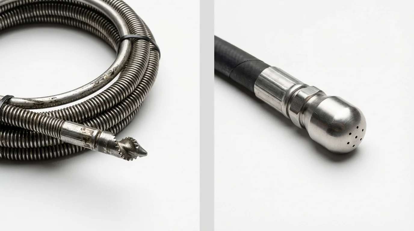 Drain snake cable and hydro jetting nozzle used for drain cleaning in Boling, TX