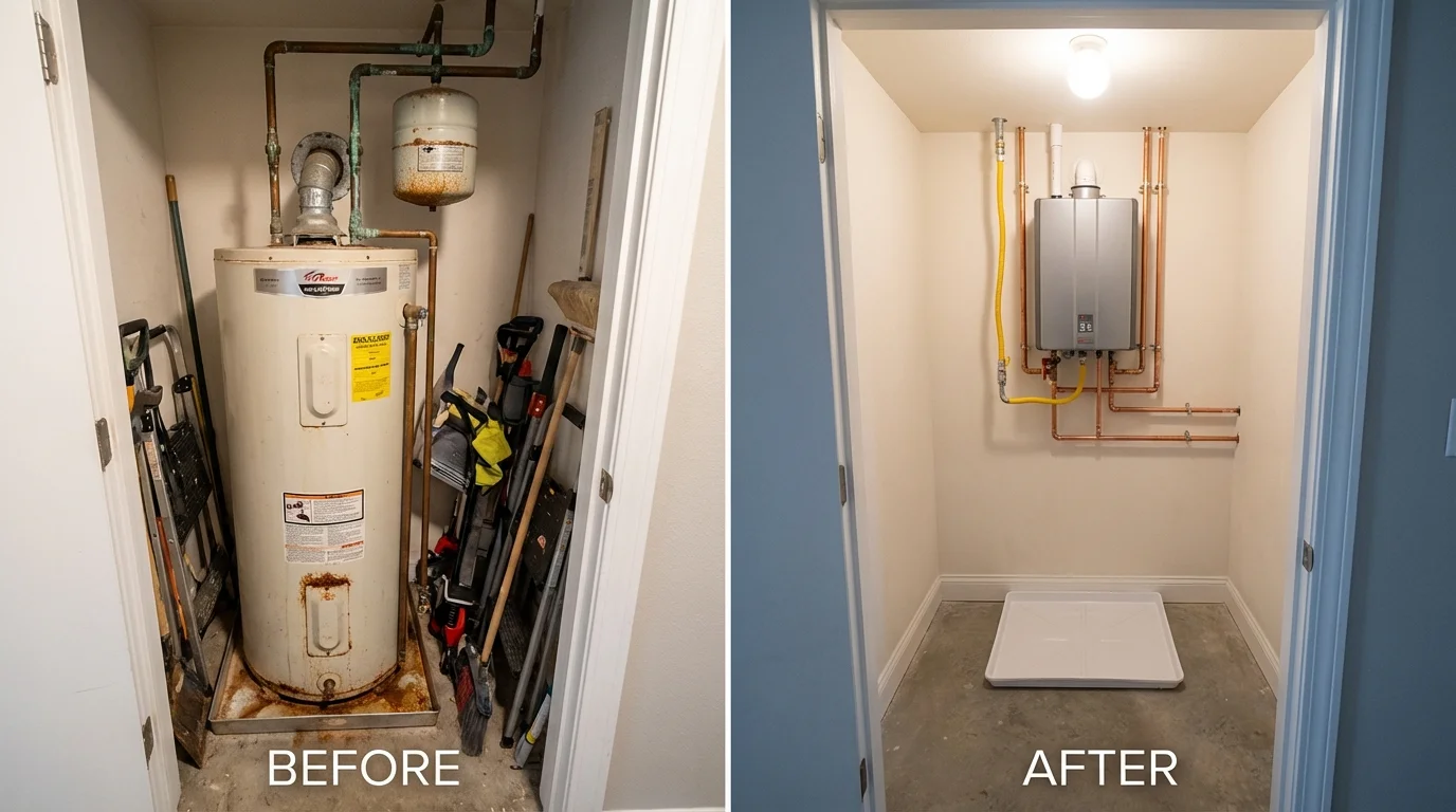 Tank water heater versus wall-mounted tankless unit comparison for Boling, TX homeowners